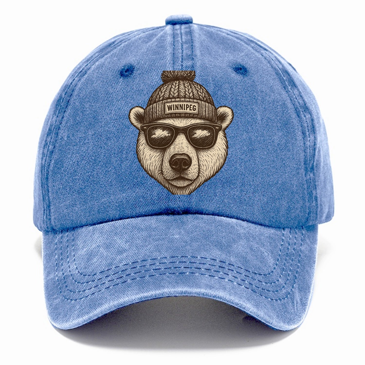 Winnipeg Polar Bear wearing Winnipeg beanie with pom pom and wayfarer sunglasses - Classic Cap - Summer Sky(Blue)