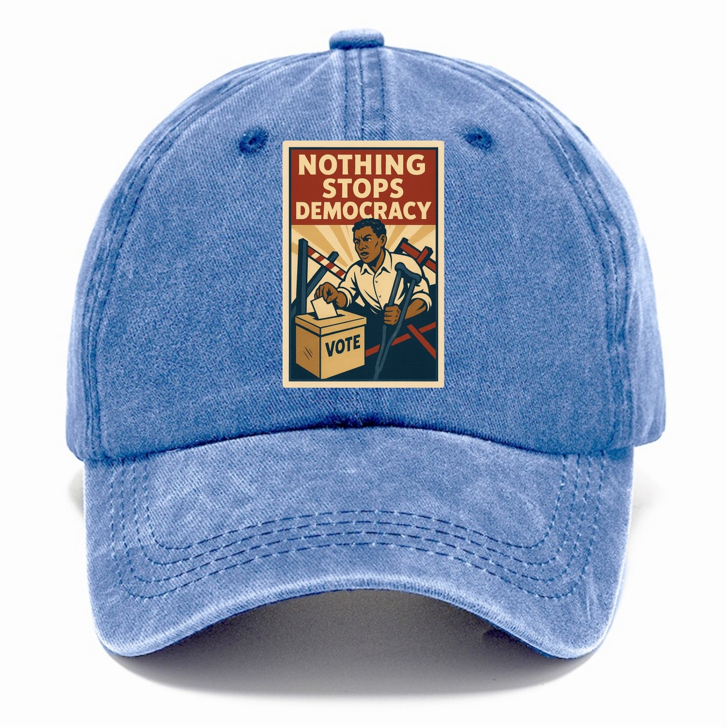 Person voting despite obstacles - "Nothing Stops Democracy" - voter perseverance - Classic Cap - Summer Sky(Blue)