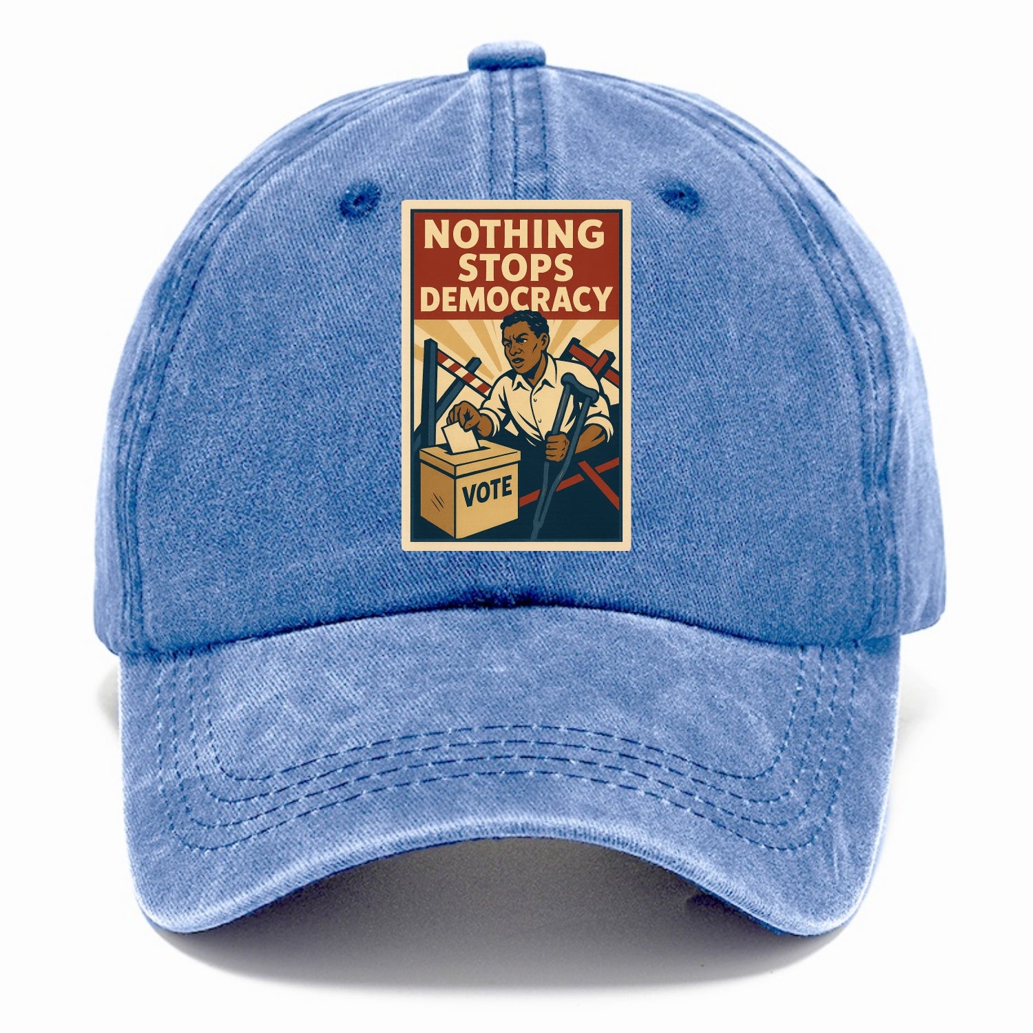 Person voting despite obstacles - "Nothing Stops Democracy" - voter perseverance - Classic Cap - Summer Sky(Blue)