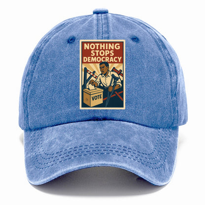 Person voting despite obstacles - "Nothing Stops Democracy" - voter perseverance - Classic Cap - Summer Sky(Blue)