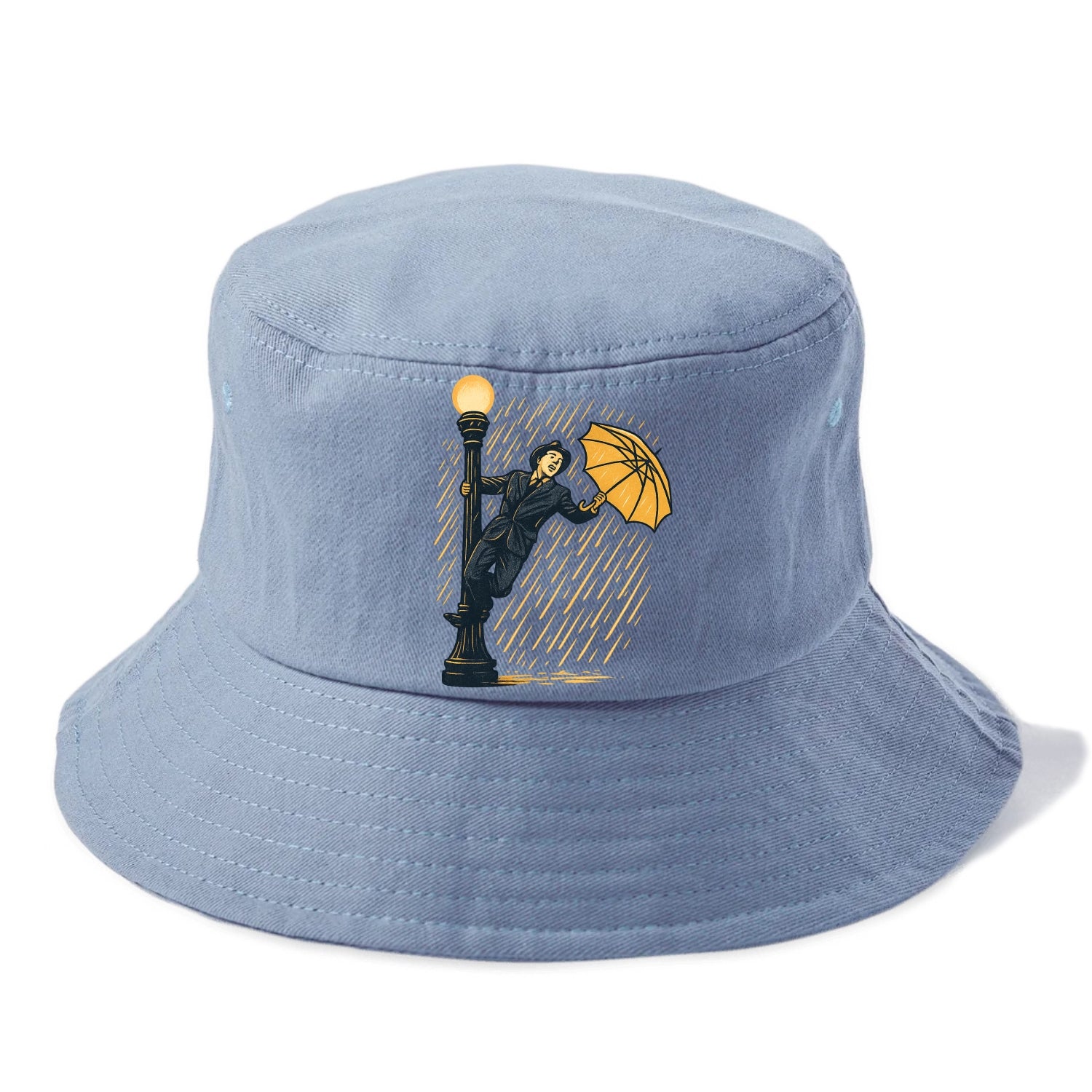 joyful dancing on lamppost in heavy rain with big smile - Bucket Hat - Summer Sky(Blue)