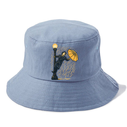 joyful dancing on lamppost in heavy rain with big smile - Bucket Hat - Summer Sky(Blue)