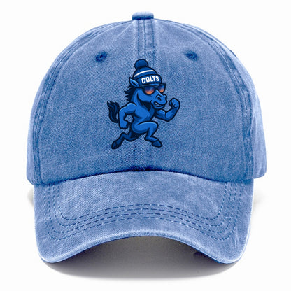 Indianapolis Colt Horse wearing Colts blue and white beanie with pom pom and wayfarer - Classic Cap - Summer Sky(Blue)
