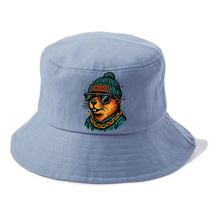 Illinois Prairie Dog wearing Chicago beanie with pom pom and wayfarer sunglasses - Bucket Hat - Summer Sky(Blue)