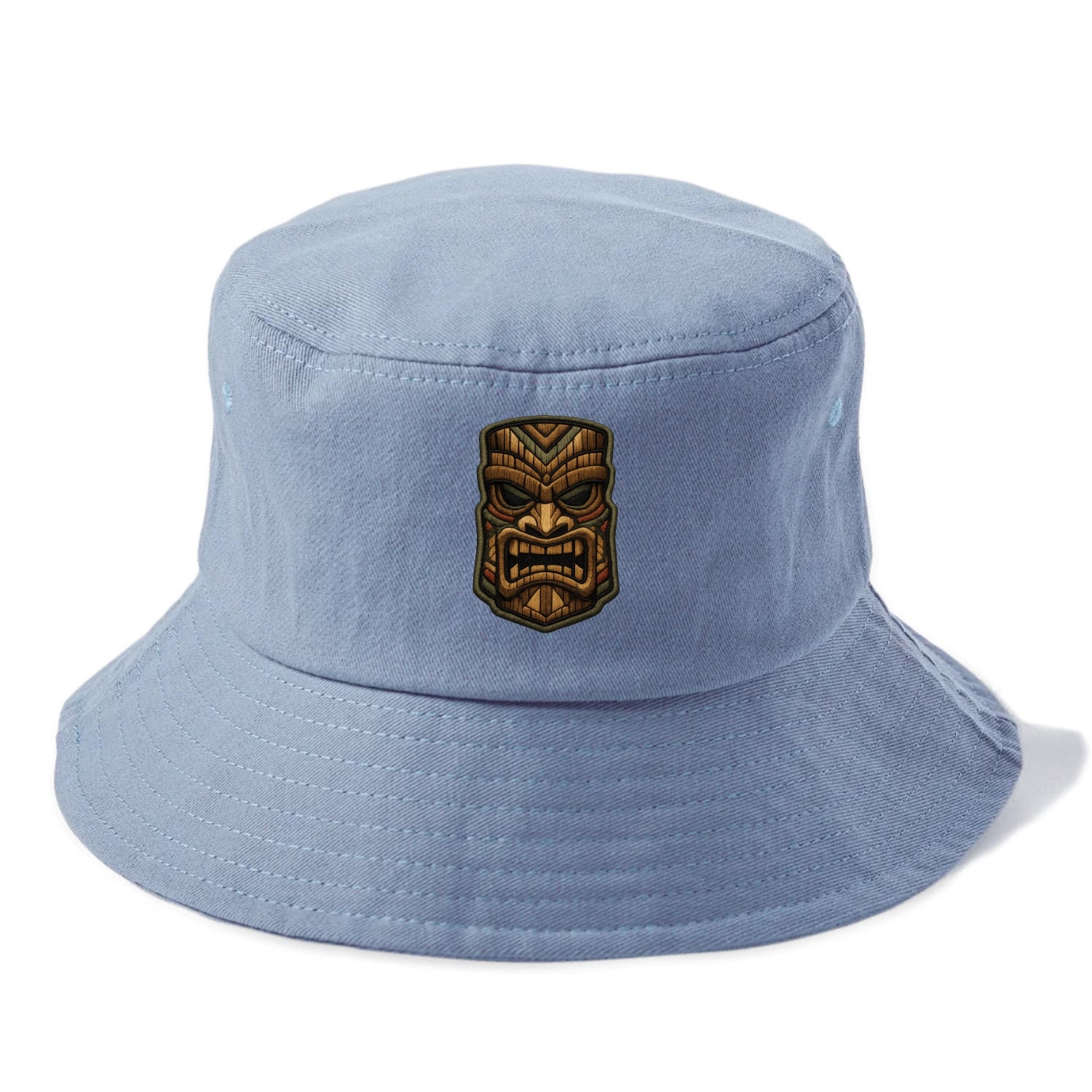 TIKI MASK - carved totem in brown and red , Polynesian - Bucket Hat - Summer Sky(Blue)