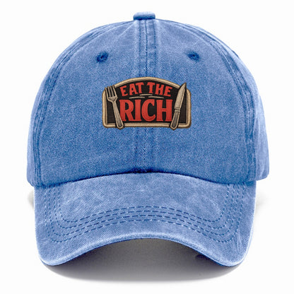 EAT THE RICH - fork and knife with text in red and silver , class war - Classic Cap - Summer Sky(Blue)
