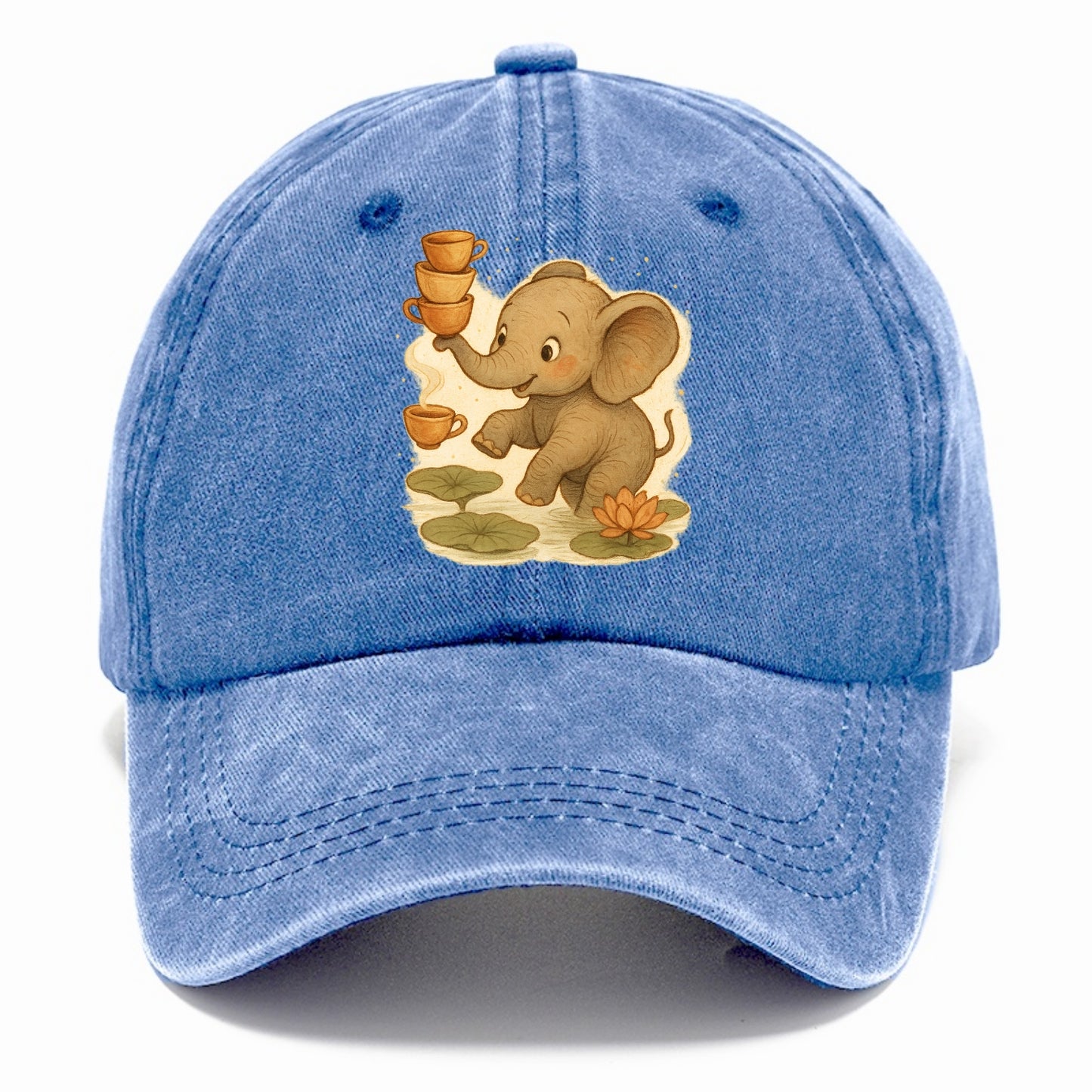 Elephant balancing teacups during a floating tea ceremony beside lotus ponds - Classic Cap - Summer Sky(Blue)