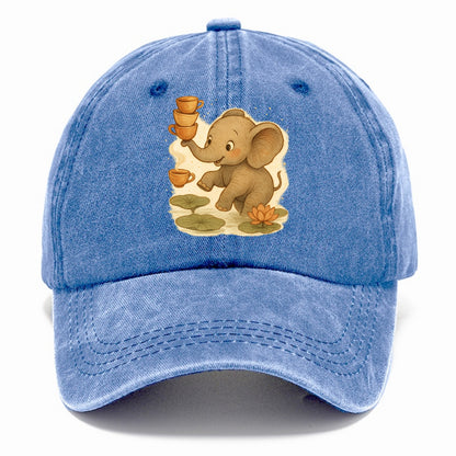 Elephant balancing teacups during a floating tea ceremony beside lotus ponds - Classic Cap - Summer Sky(Blue)