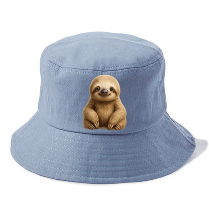 Baby Sloth - tan fur, long arms, peaceful smile, gentle eyes, front-facing, zen master - Bucket Hat - Summer Sky(Blue)