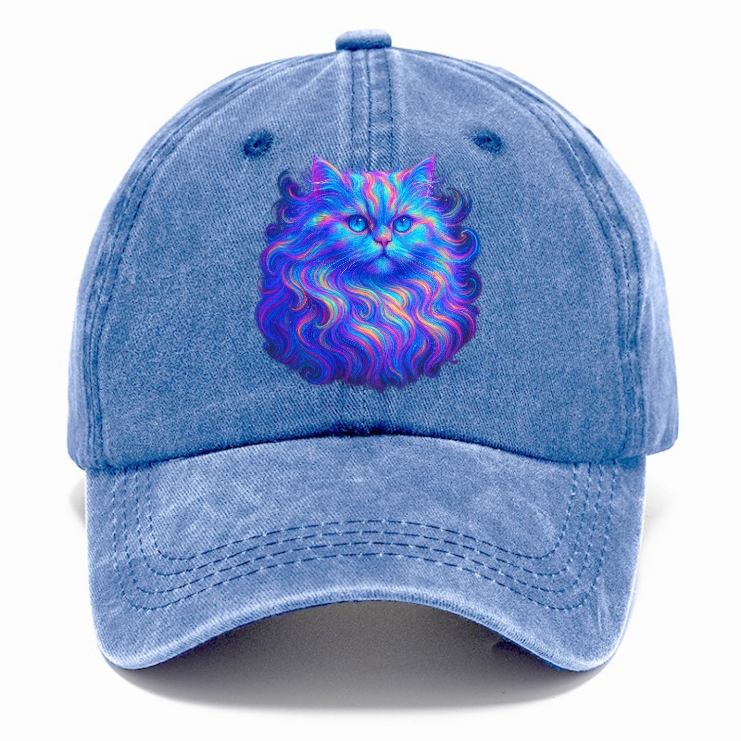 Luxurious Persian cat with flowing fur that refracts into rainbow prisms, soft pastel - Classic Cap - Summer Sky(Blue)