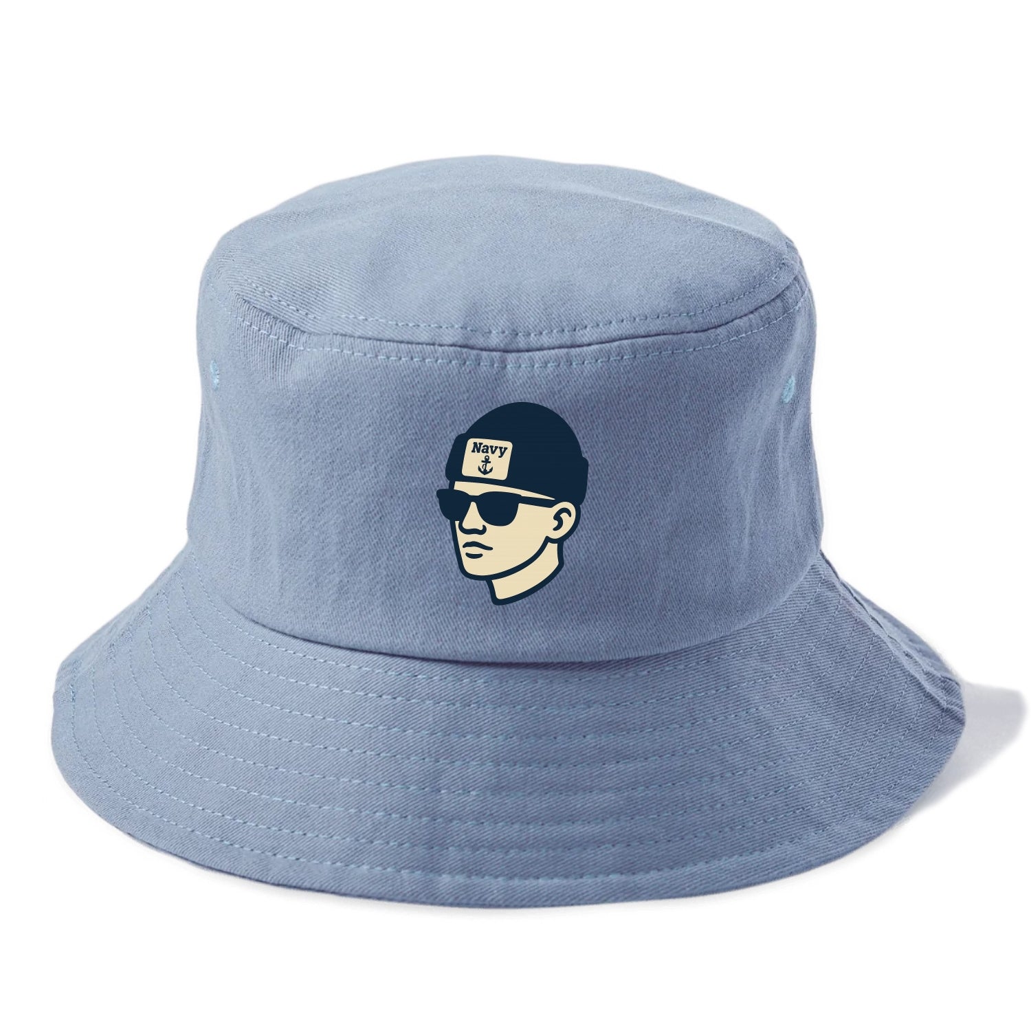 Annapolis Midshipman wearing Navy beanie with anchor patch - Bucket Hat - Summer Sky(Blue)