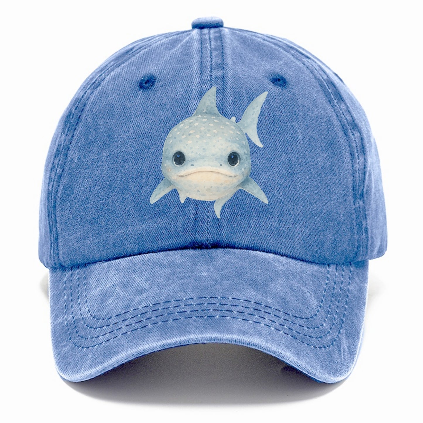 Baby Whale Shark - spotted blue-gray, wide mouth closed, tiny eyes, front-facing, - Classic Cap - Summer Sky(Blue)