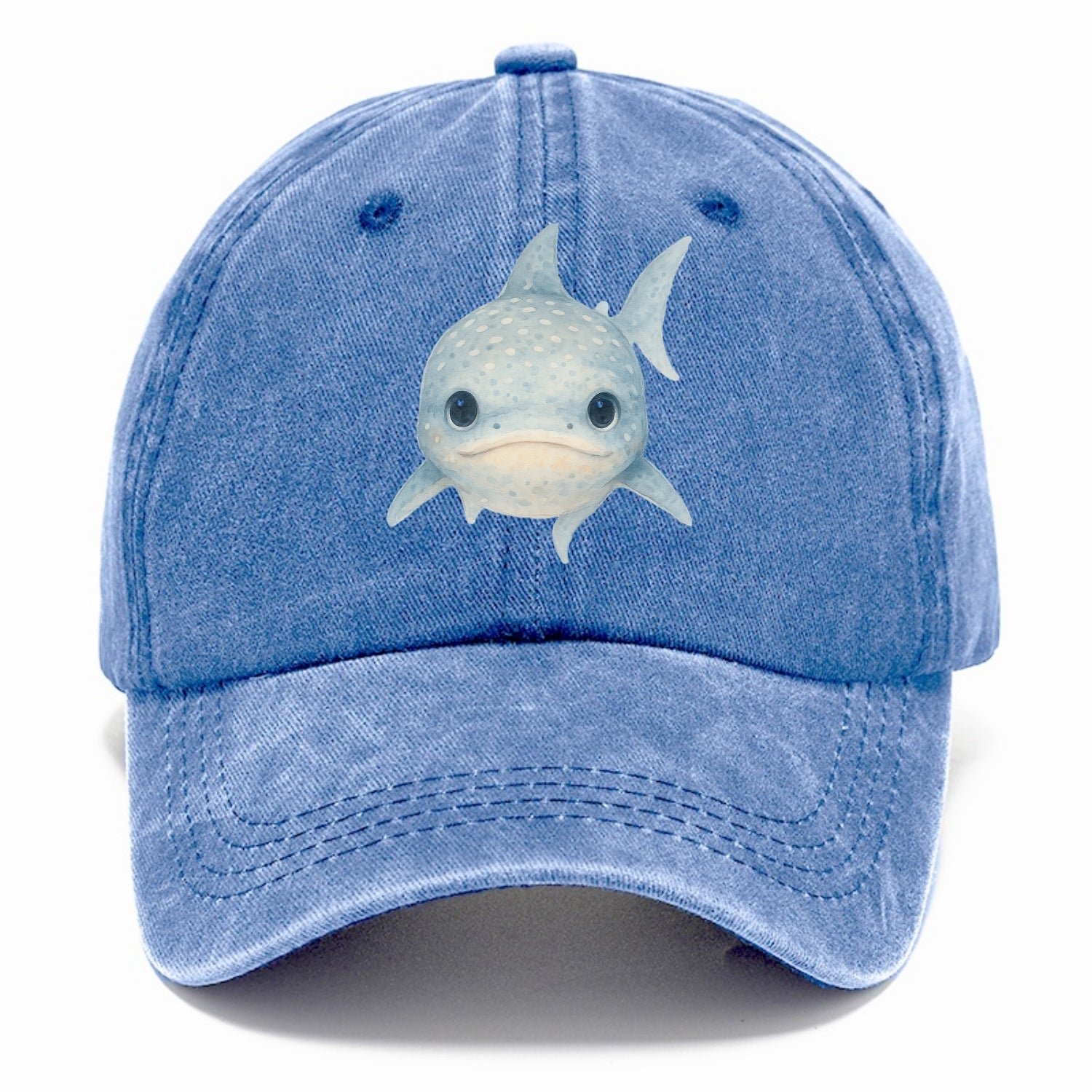 Baby Whale Shark - spotted blue-gray, wide mouth closed, tiny eyes, front-facing, - Classic Cap - Summer Sky(Blue)