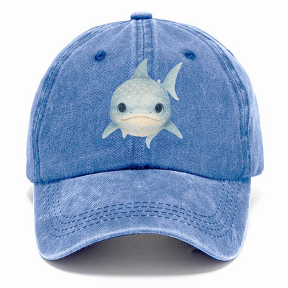 Baby Whale Shark - spotted blue-gray, wide mouth closed, tiny eyes, front-facing, - Classic Cap - Summer Sky(Blue)