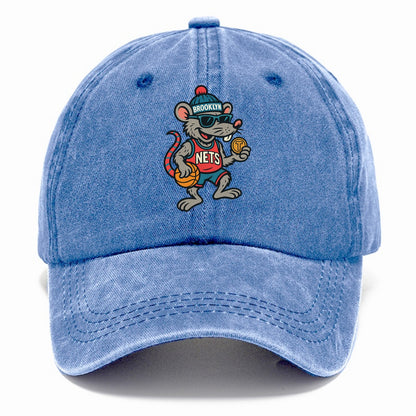 Brooklyn Rat wearing Nets beanie with subway token and wayfarer sunglasses - Classic Cap - Summer Sky(Blue)
