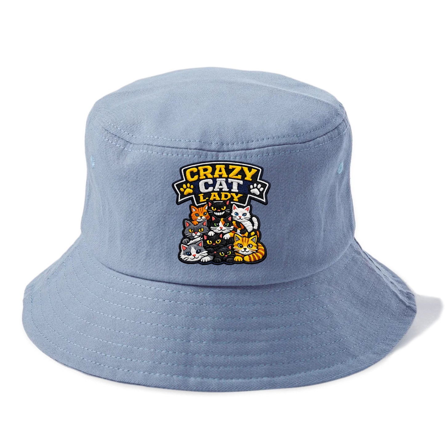 CRAZY CAT LADY - cat pile in multicolor , cat collector - Bucket Hat - Summer Sky(Blue)