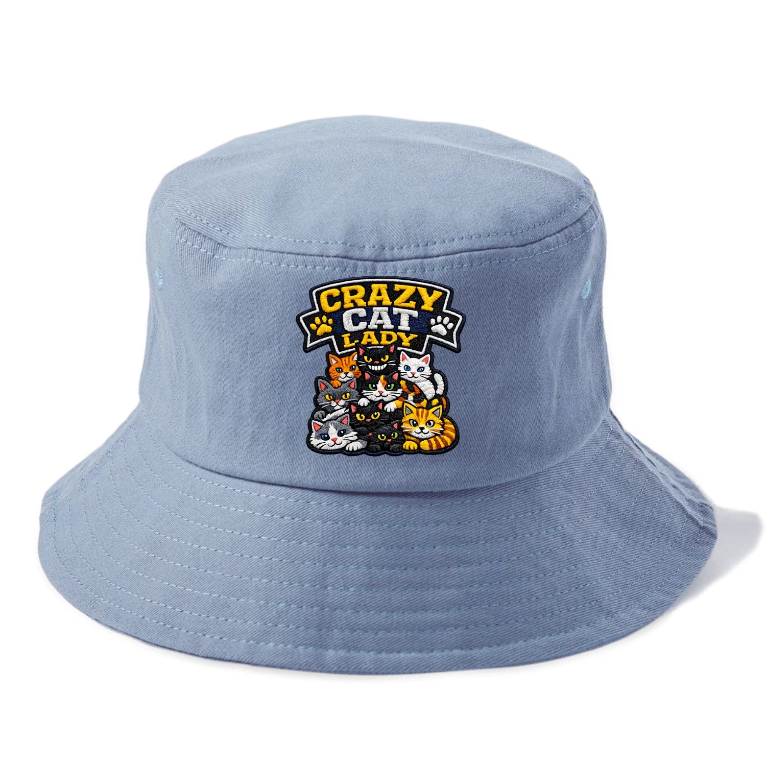 CRAZY CAT LADY - cat pile in multicolor , cat collector - Bucket Hat - Summer Sky(Blue)