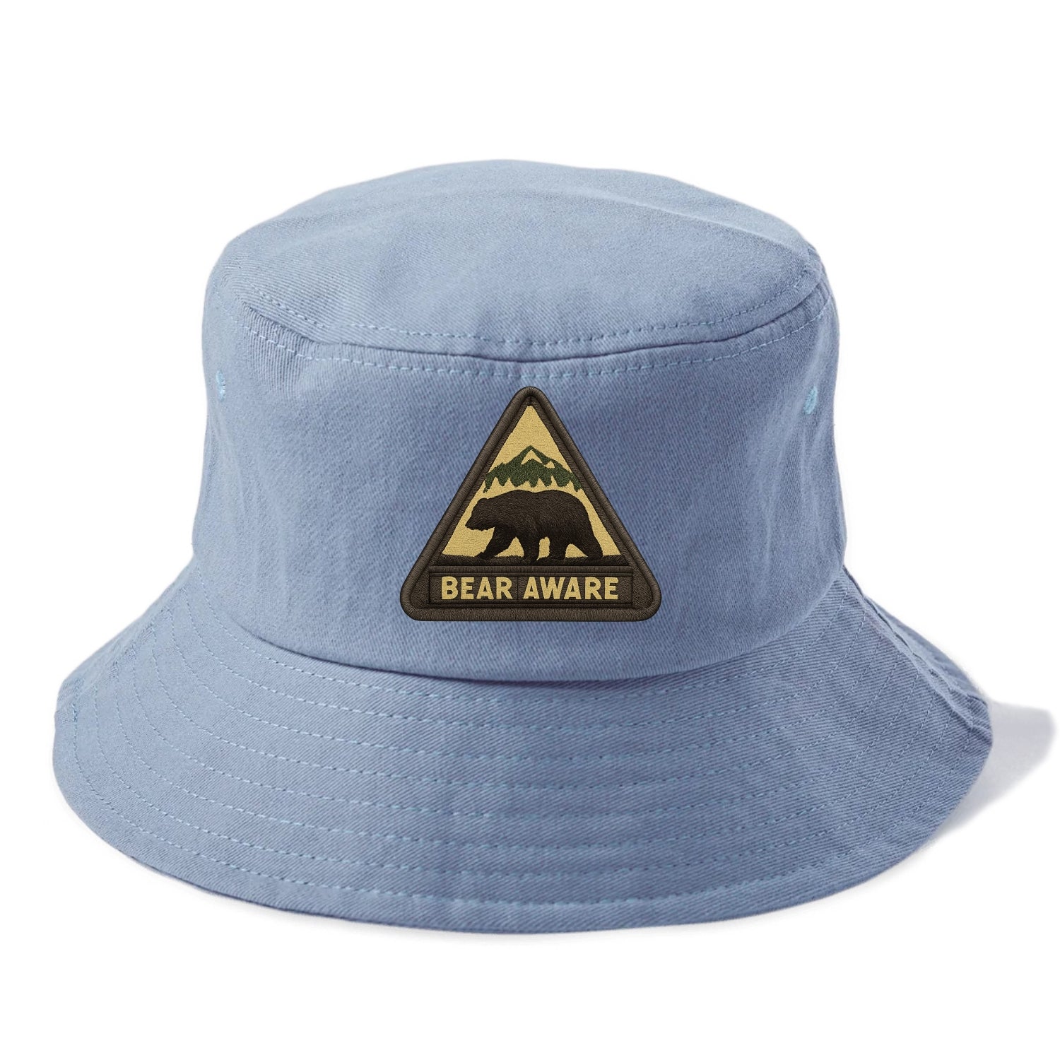 BEAR AWARE - bear silhouette warning in brown and yellow , wilderness safety - Bucket Hat - Summer Sky(Blue)