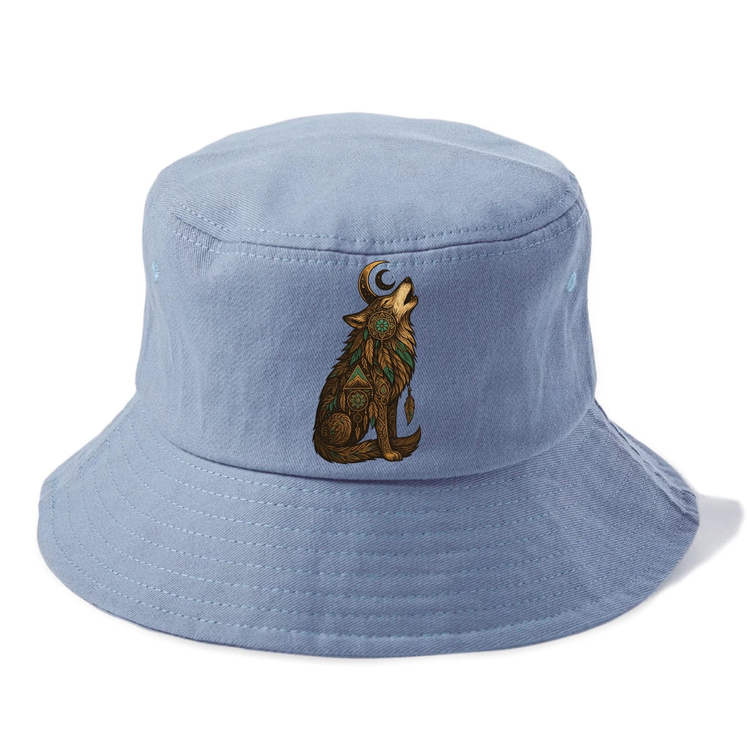 Celestial Moon Wolf  - Bucket Hat - Summer Sky(Blue)