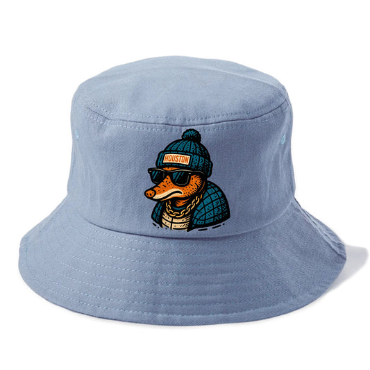 Houston Armadillo wearing Houston beanie with pom pom and wayfarer sunglasses - Bucket Hat - Summer Sky(Blue)