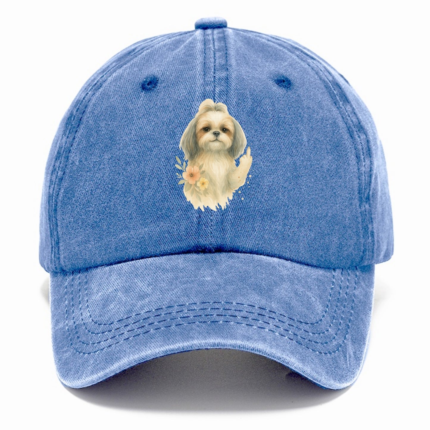 Shih Tzu with long flowing silky hair, tiny paw showing attitude - Classic Cap - Summer Sky(Blue)