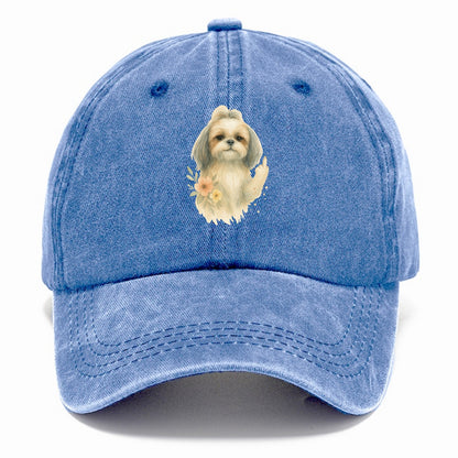 Shih Tzu with long flowing silky hair, tiny paw showing attitude - Classic Cap - Summer Sky(Blue)