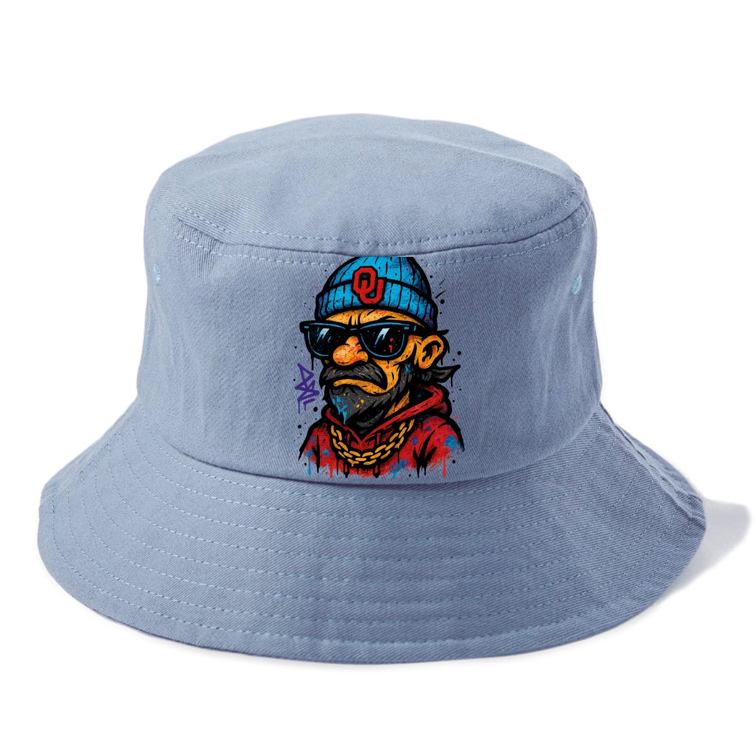 Norman Sooner wearing Oklahoma beanie with OU patch - Bucket Hat - Summer Sky(Blue)