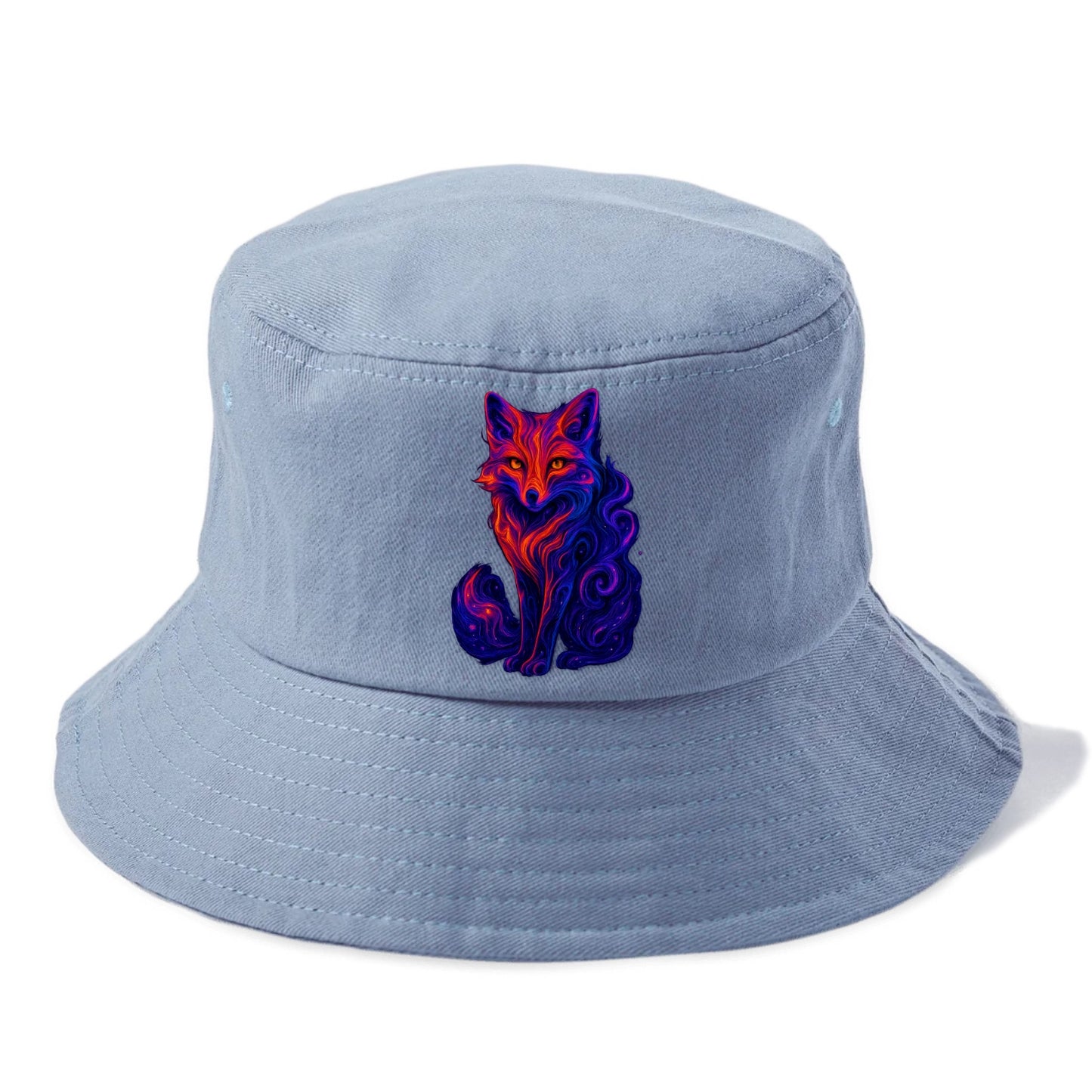 Clever fox with tail dissolving into cosmic nebula swirls, orange to purple gradient - Bucket Hat - Summer Sky(Blue)