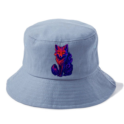 Clever fox with tail dissolving into cosmic nebula swirls, orange to purple gradient - Bucket Hat - Summer Sky(Blue)