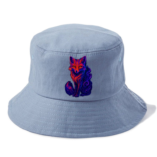Clever fox with tail dissolving into cosmic nebula swirls, orange to purple gradient - Bucket Hat