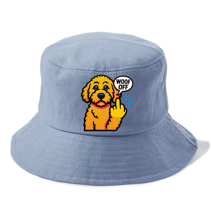 Goldendoodle with teddy bear face and curly golden coat, friendly paw flipping off - Bucket Hat - Summer Sky(Blue)