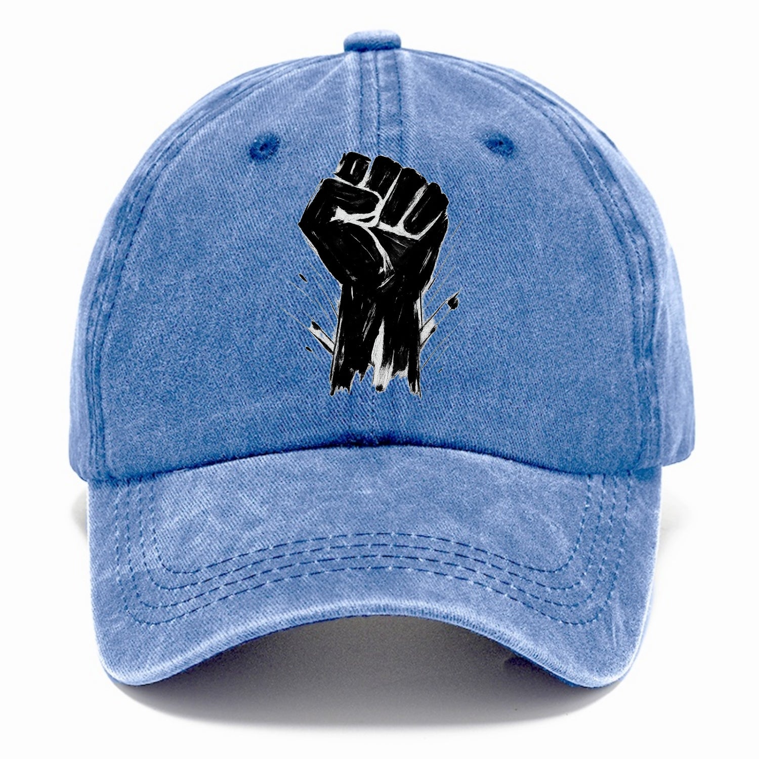Raised fist in bold black ink brushstrokes - symbol of solidarity and resistance - Classic Cap - Summer Sky(Blue)
