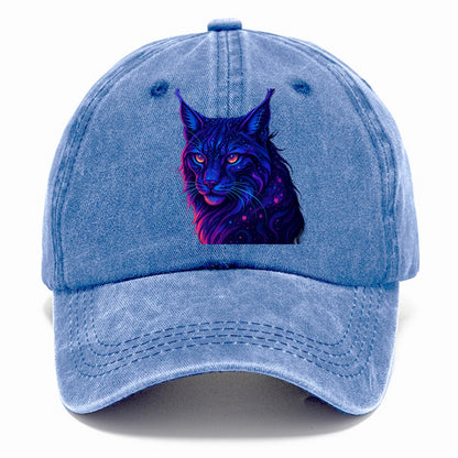 Stealthy lynx with ear tufts forming constellation patterns, nebula spots across the - Classic Cap - Summer Sky(Blue)