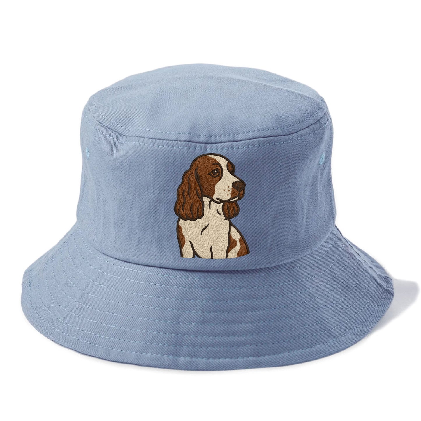 English Cocker Spaniel - Liver and white embroidered design - Bucket Hat - Summer Sky(Blue)