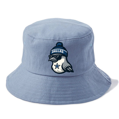 Dallas Mockingbird wearing Cowboys beanie with sheriff star and wayfarer sunglasses - Bucket Hat - Summer Sky(Blue)