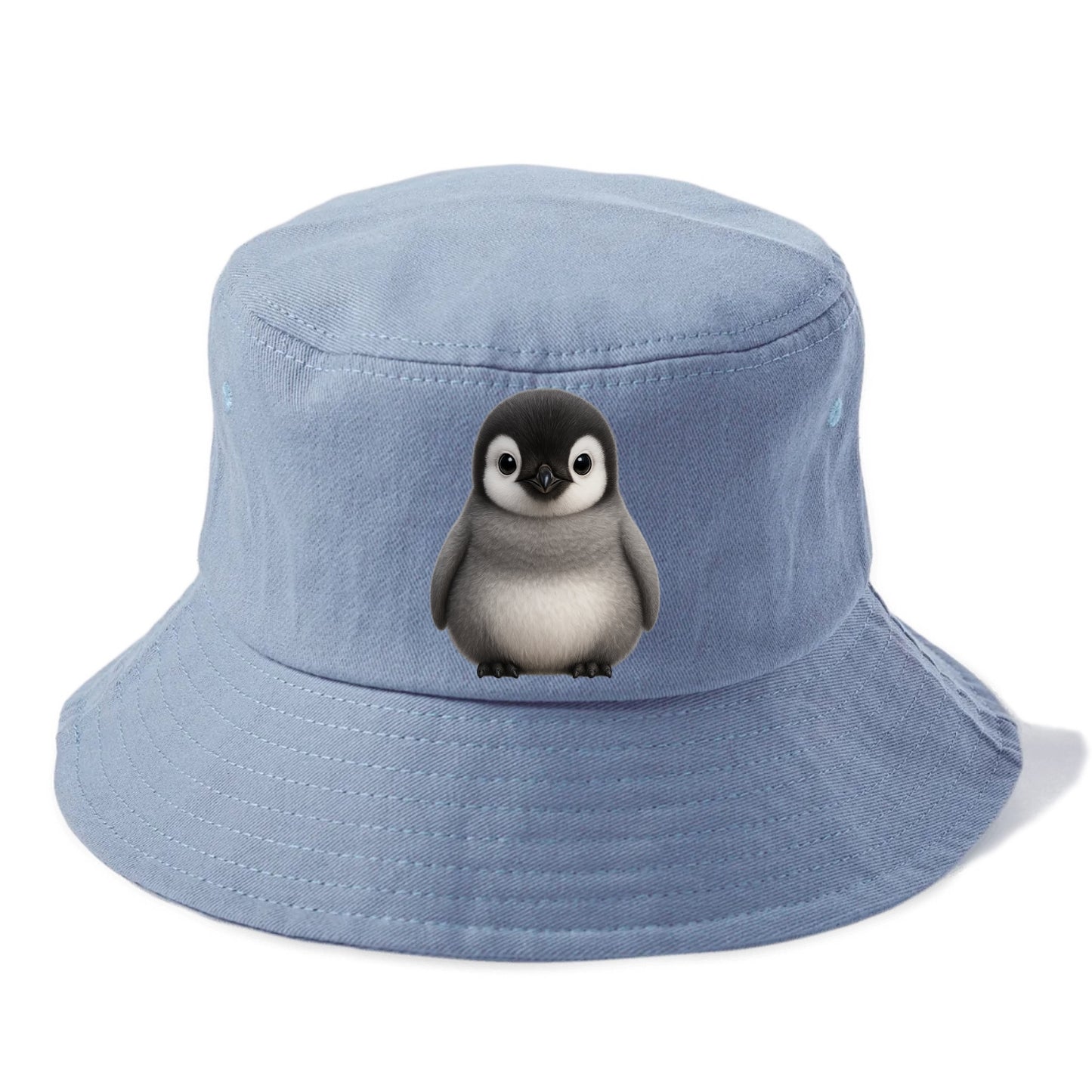 Baby Adelie Penguin - black and white, round body, curious eyes, front-facing, classic - Bucket Hat - Summer Sky(Blue)