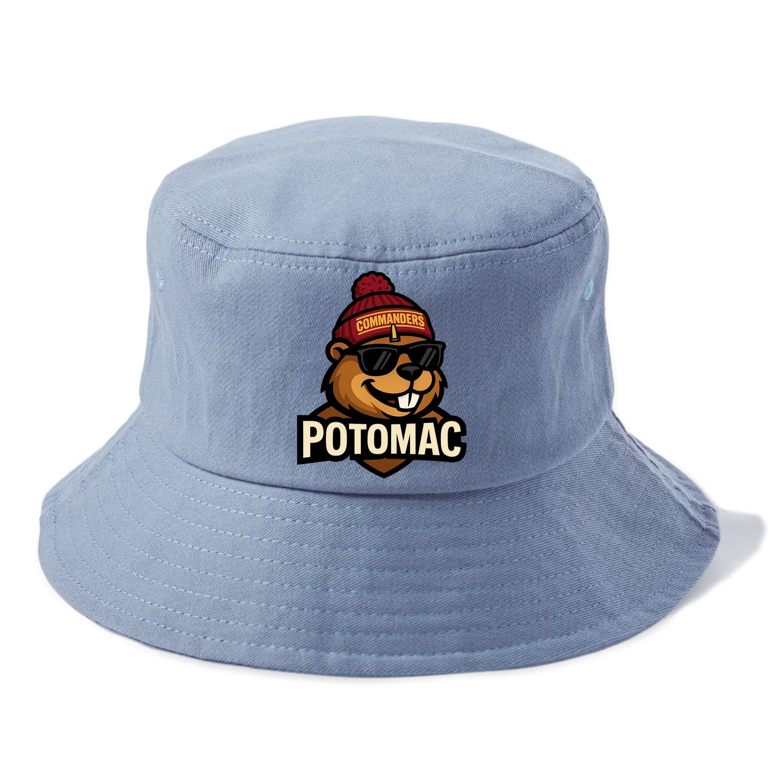 Potomac Beaver wearing Commanders beanie with monument patch and wayfarer sunglasses - Bucket Hat - Summer Sky(Blue)