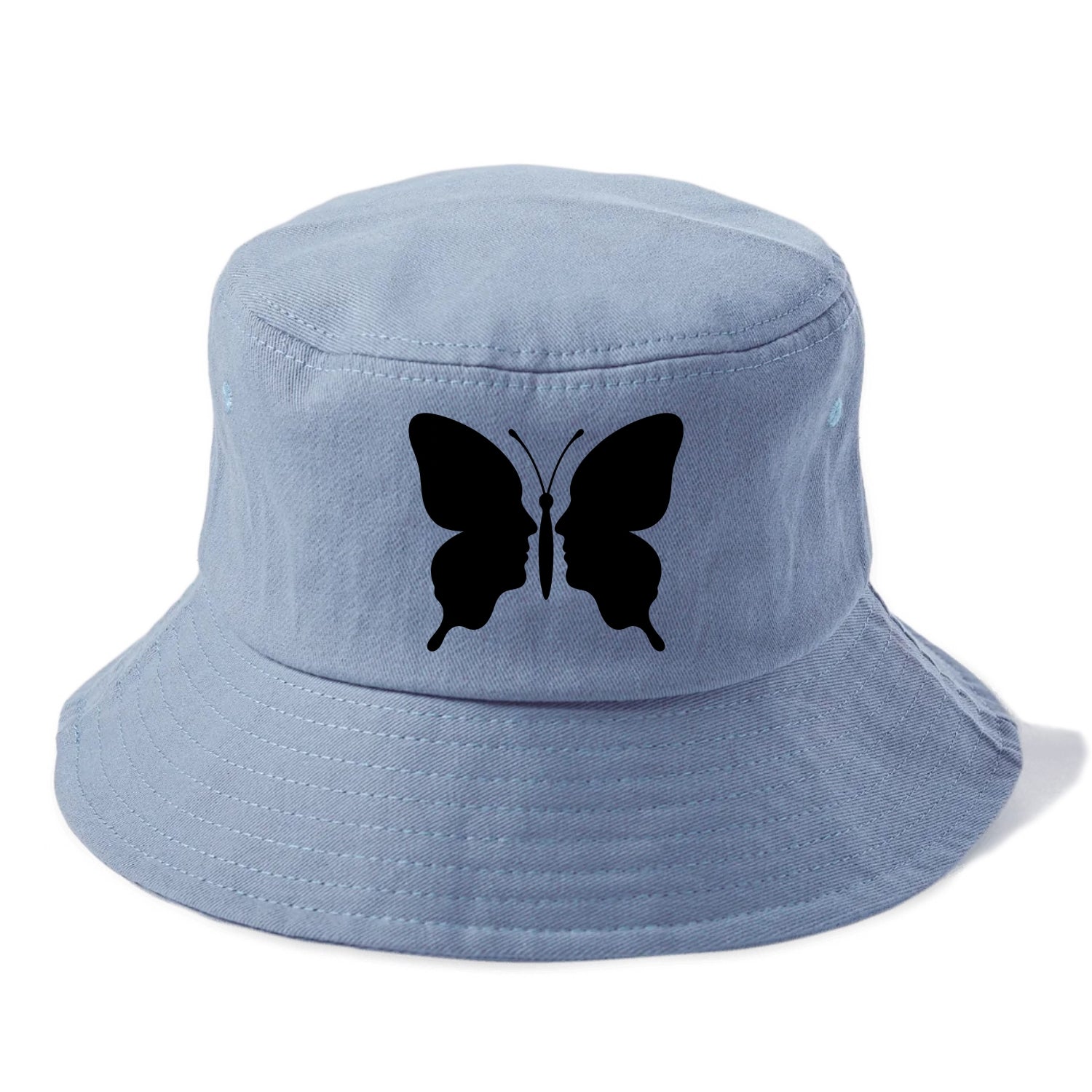 Butterfly wings - negative space reveals hidden faces or patterns - Bucket Hat - Summer Sky(Blue)