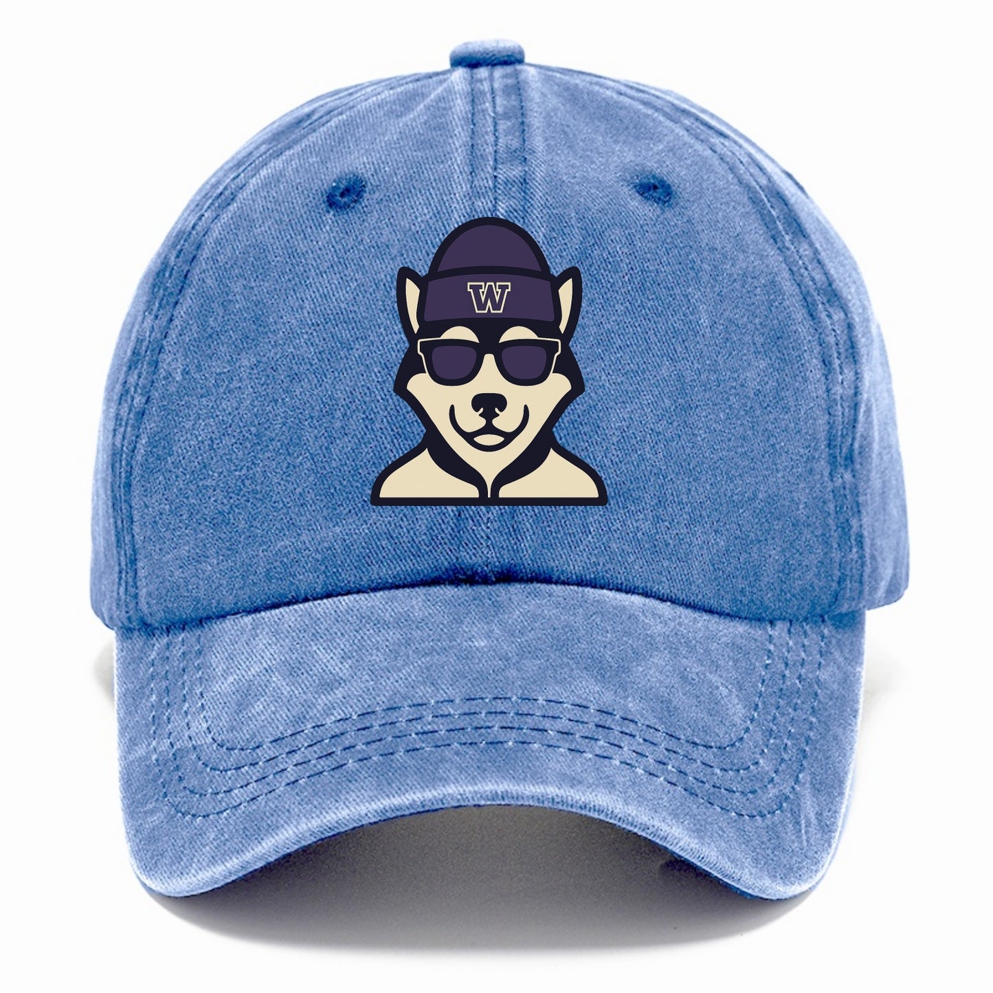 Seattle Husky wearing Washington beanie with W patch - Classic Cap - Summer Sky(Blue)