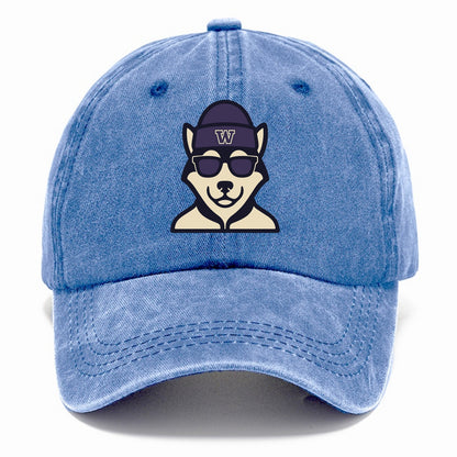 Seattle Husky wearing Washington beanie with W patch - Classic Cap - Summer Sky(Blue)