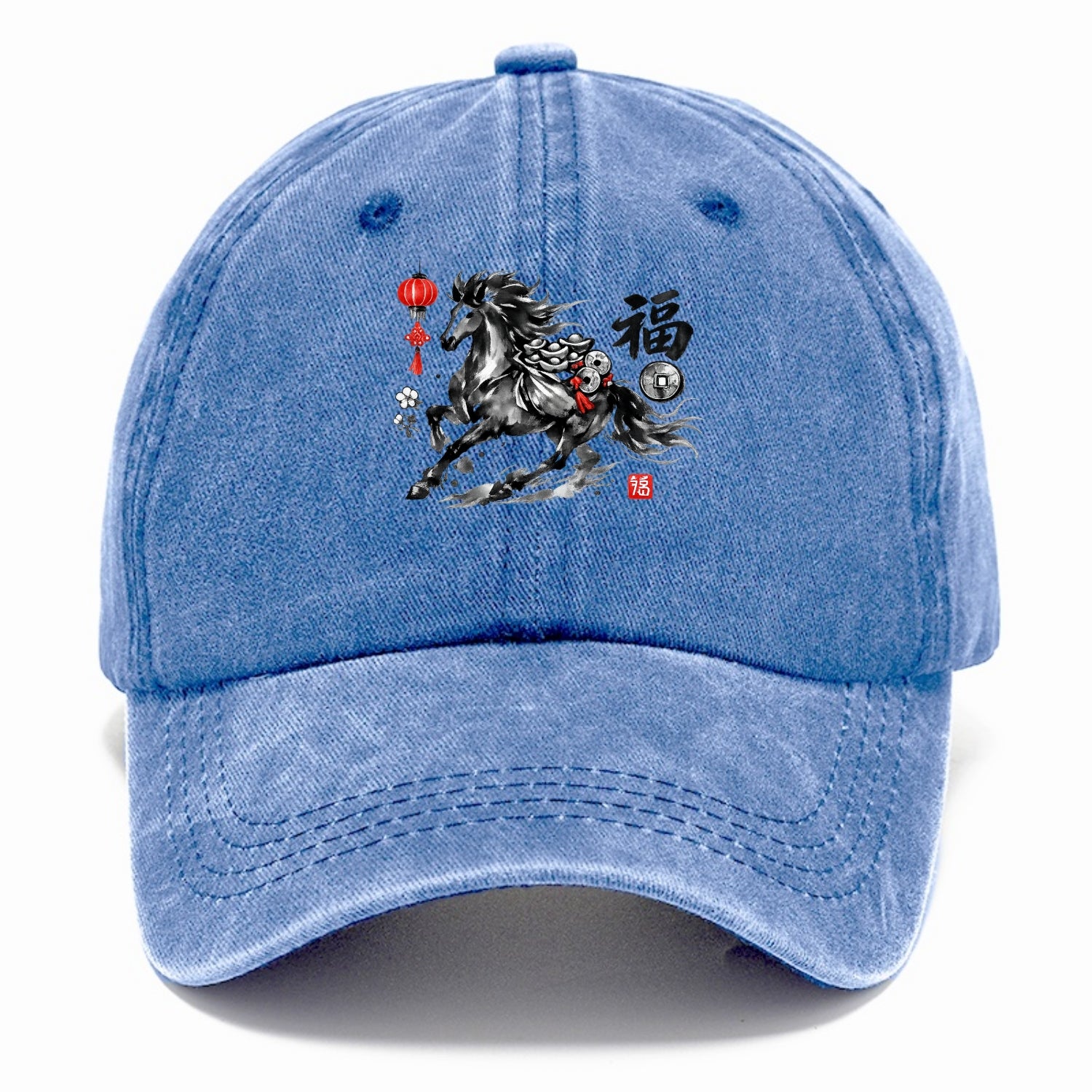 PROSPERITY HORSE | Horse carrying gold ingots and coins | Chinese knot decorations | - Classic Cap - Summer Sky(Blue)