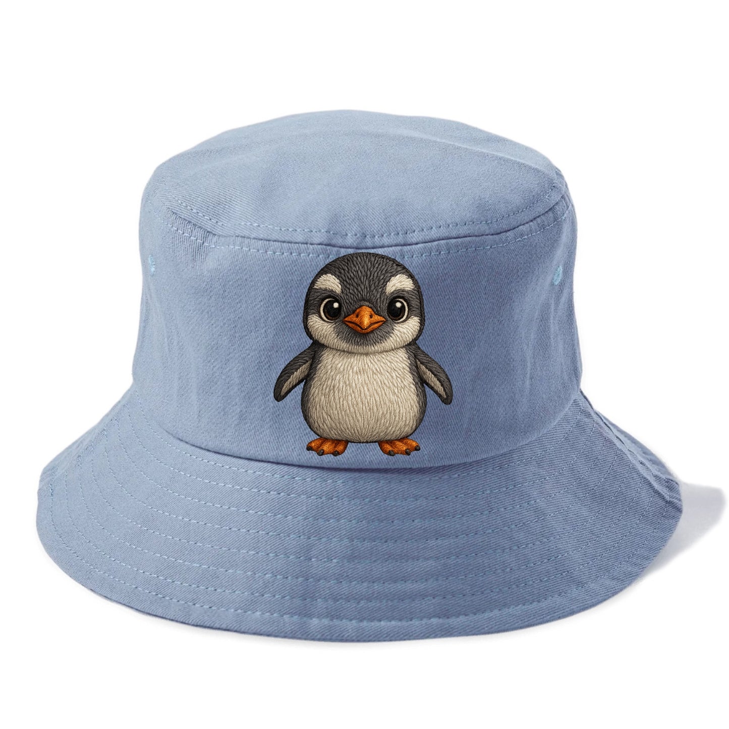 Baby Gentoo Penguin - orange beak, white cap, bright eyes, front-facing, energetic - Bucket Hat - Summer Sky(Blue)