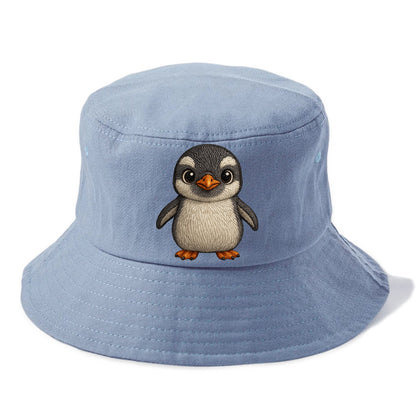 Baby Gentoo Penguin - orange beak, white cap, bright eyes, front-facing, energetic - Bucket Hat - Summer Sky(Blue)