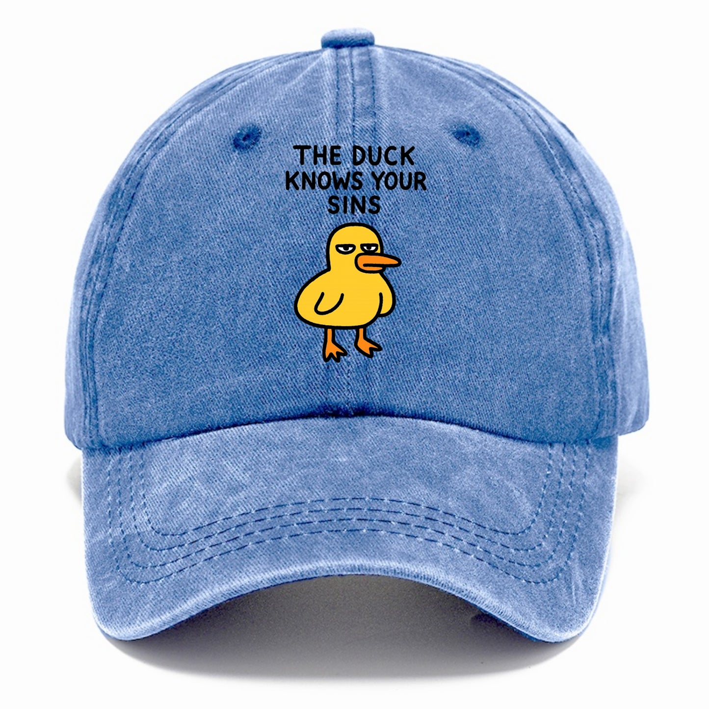 THE DUCK KNOWS YOUR SINS | Yellow duck with judgmental stare - Classic Cap - Summer Sky(Blue)