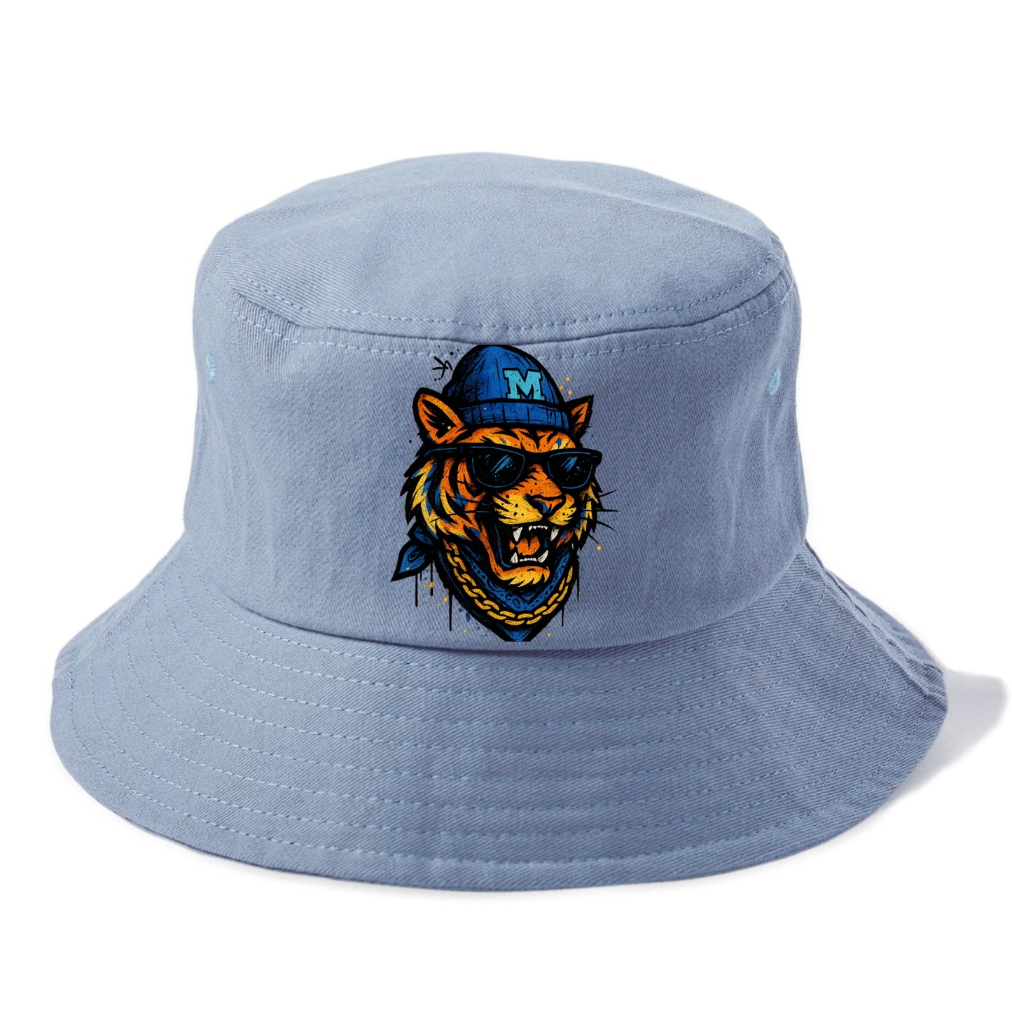 Memphis Tiger wearing Memphis beanie with M patch - Bucket Hat - Summer Sky(Blue)