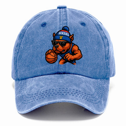 Philly Pitbull wearing Sixers beanie with Liberty Bell and wayfarer sunglasses - Classic Cap - Summer Sky(Blue)
