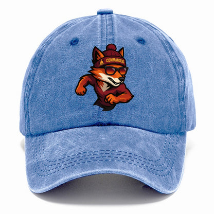 Washington Fox wearing Commanders beanie with Capitol patch and wayfarer sunglasses - Classic Cap - Summer Sky(Blue)