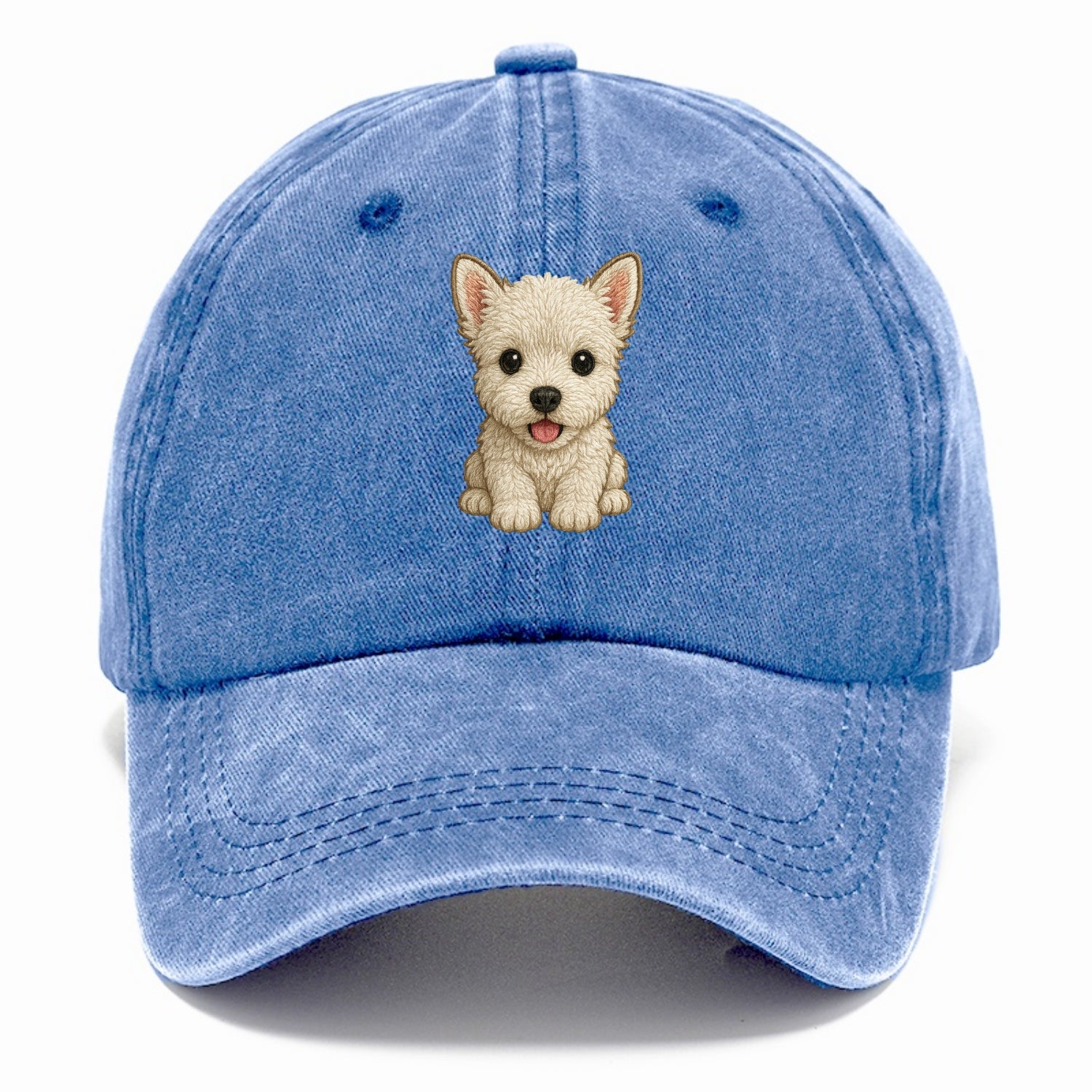 Baby West Highland White Terrier Puppy - all white, pointed ears, dark eyes, - Classic Cap - Summer Sky(Blue)