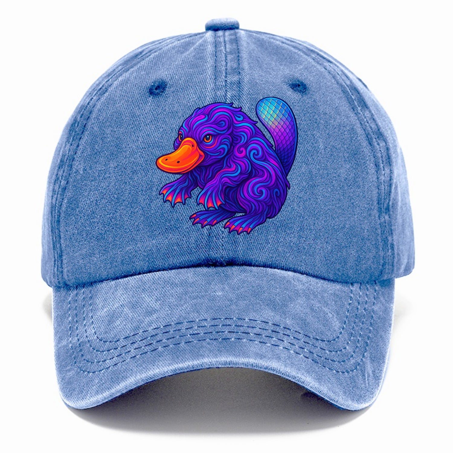 Quirky platypus with bill glowing in neon orange, beaver tail with holographic - Classic Cap - Summer Sky(Blue)