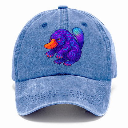 Quirky platypus with bill glowing in neon orange, beaver tail with holographic - Classic Cap - Summer Sky(Blue)